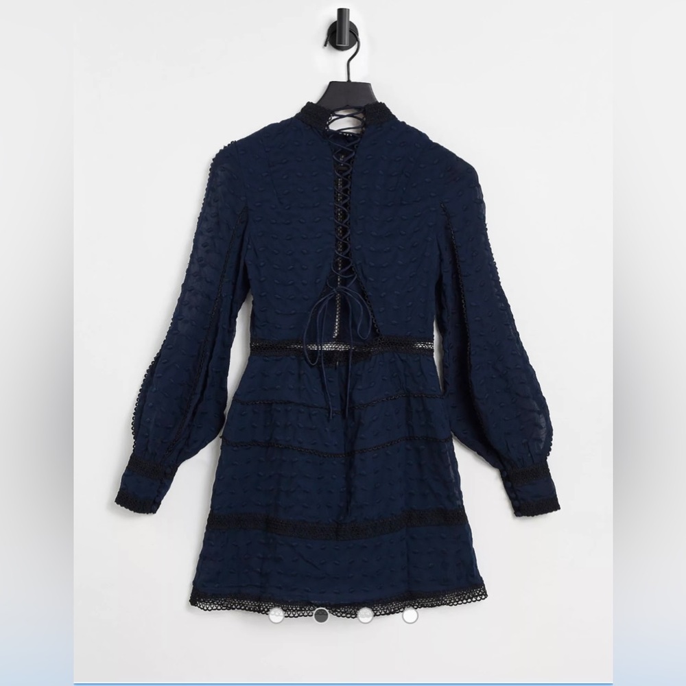 ASOS Lace Victorianna Dress in Navy, US4
